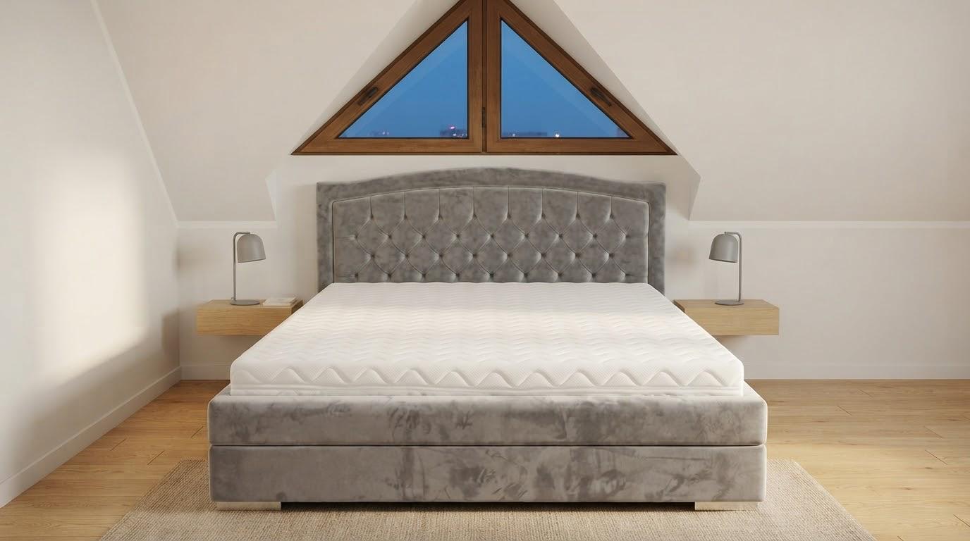 Szare łóżko tapicerowane Indiana pikowanie chesterfield z guziczkami – Meble do snu